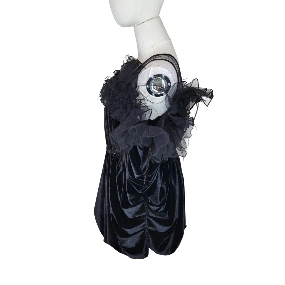 Kiki Riki Black Velvet Feather Cocktail Dress Small NWT Holiday Special Occasion - Picture 5 of 6